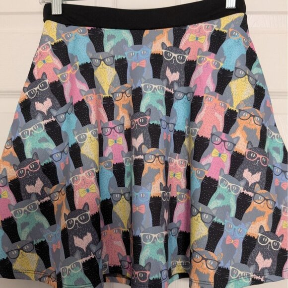 Fervour Cat Skater Skirt Womens Size Small Black Stretch Short Pull On A Line - Picture 2 of 11